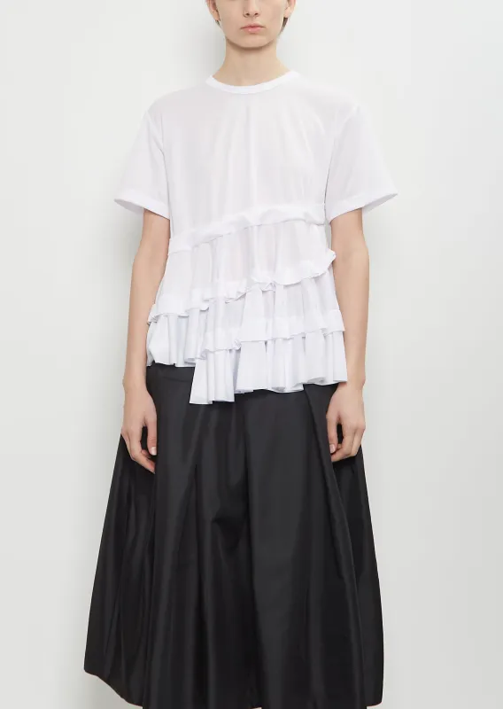 Satin Jersey Ruffle T-Shirt — White sold by La Garconne