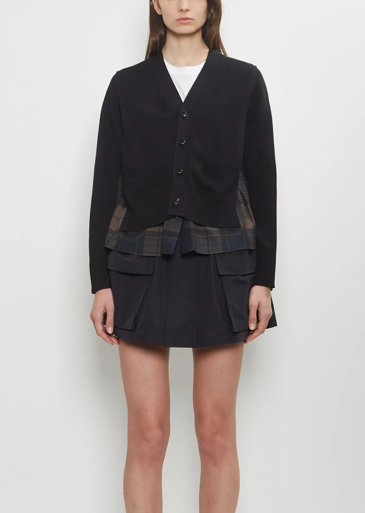 Plaid Print x Knit Cardigan sold by La Garconne