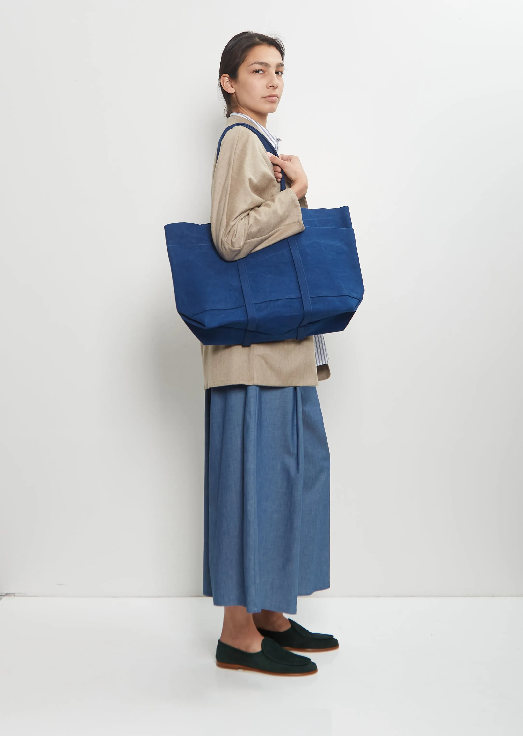 Washed Canvas 6 Pockets Tote M — Blue sold by La Garconne product image thumbnail 3