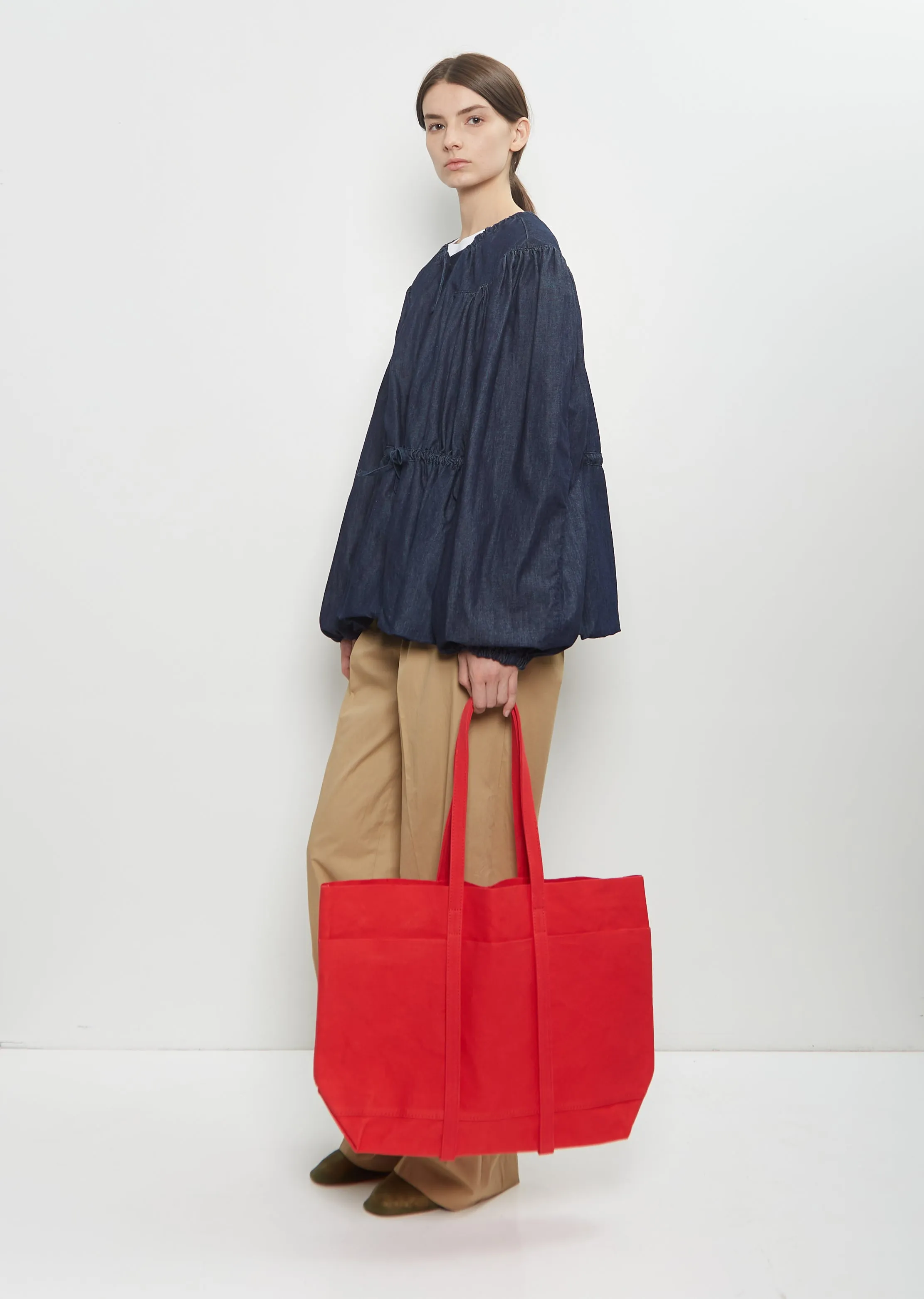 Washed Canvas 6 Pockets Tote M — Red sold by La Garconne product image thumbnail 2