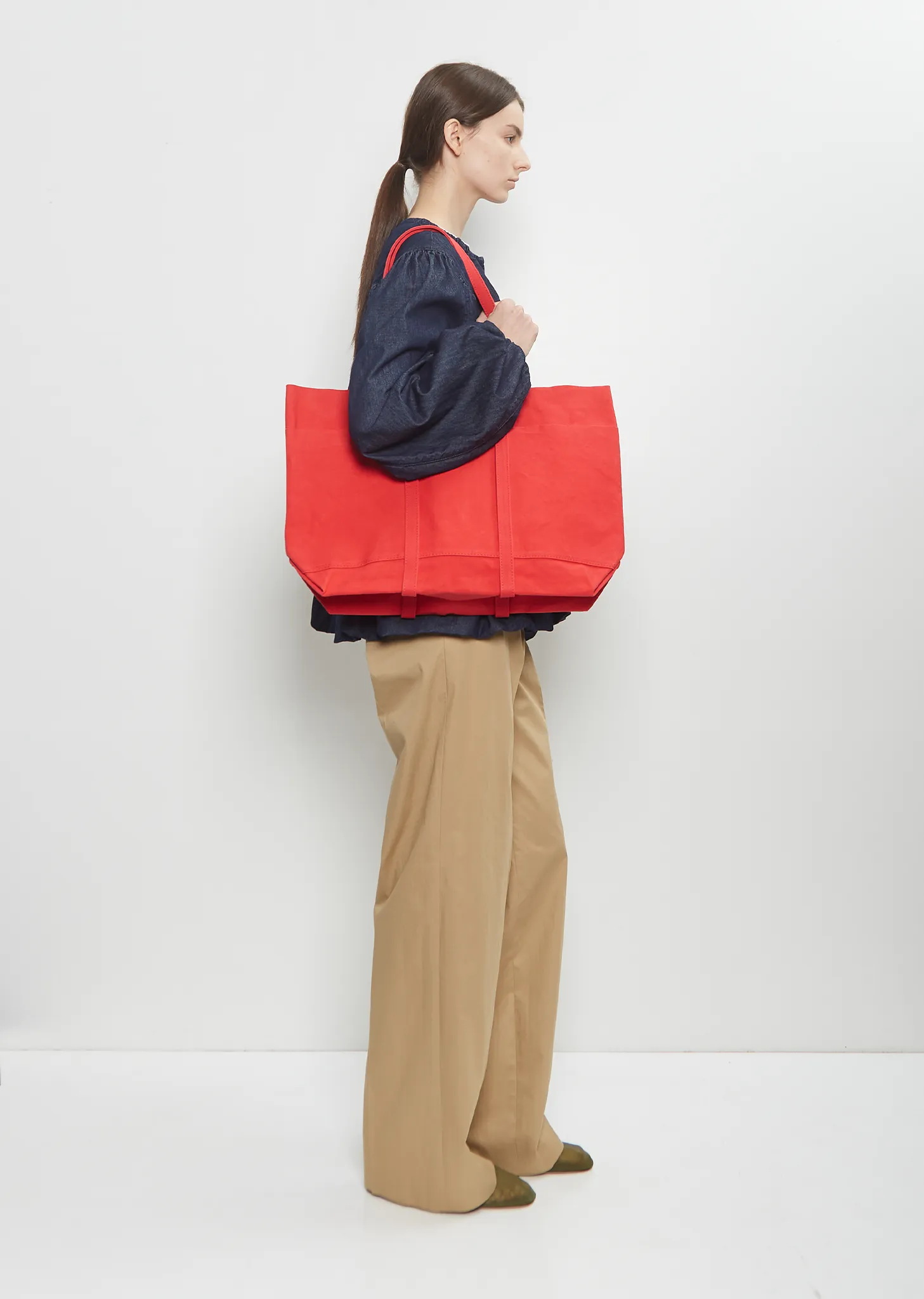 Washed Canvas 6 Pockets Tote M — Red sold by La Garconne product image thumbnail 3