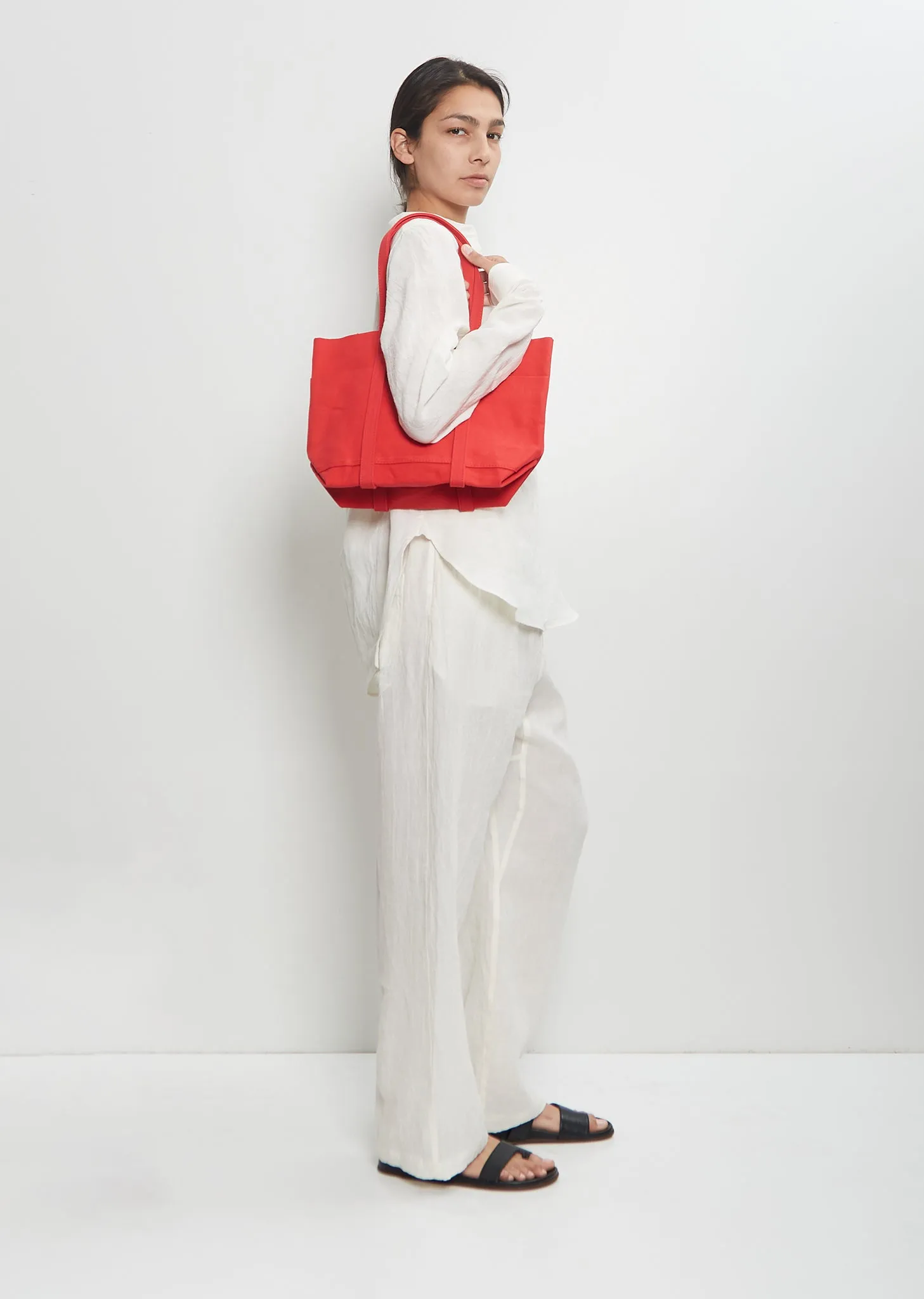 Washed Canvas 6 Pockets Tote S — Red sold by La Garconne product image thumbnail 3