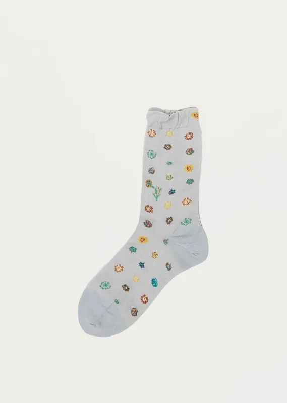 Polka Flower Socks — Light Blue sold by La Garconne