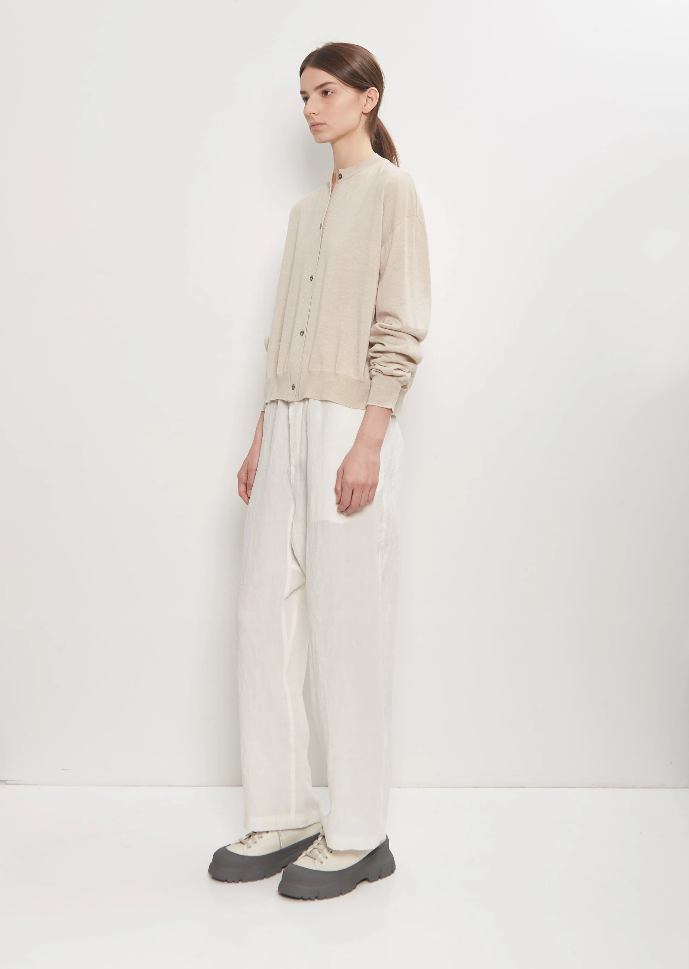 Wool Mito Cropped Cardigan — Oatmeal Melange sold by La Garconne