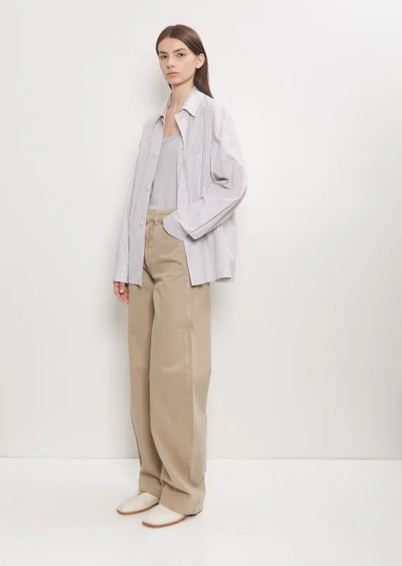 Denim High Waisted Curved Pants — Natural Beige sold by La Garconne