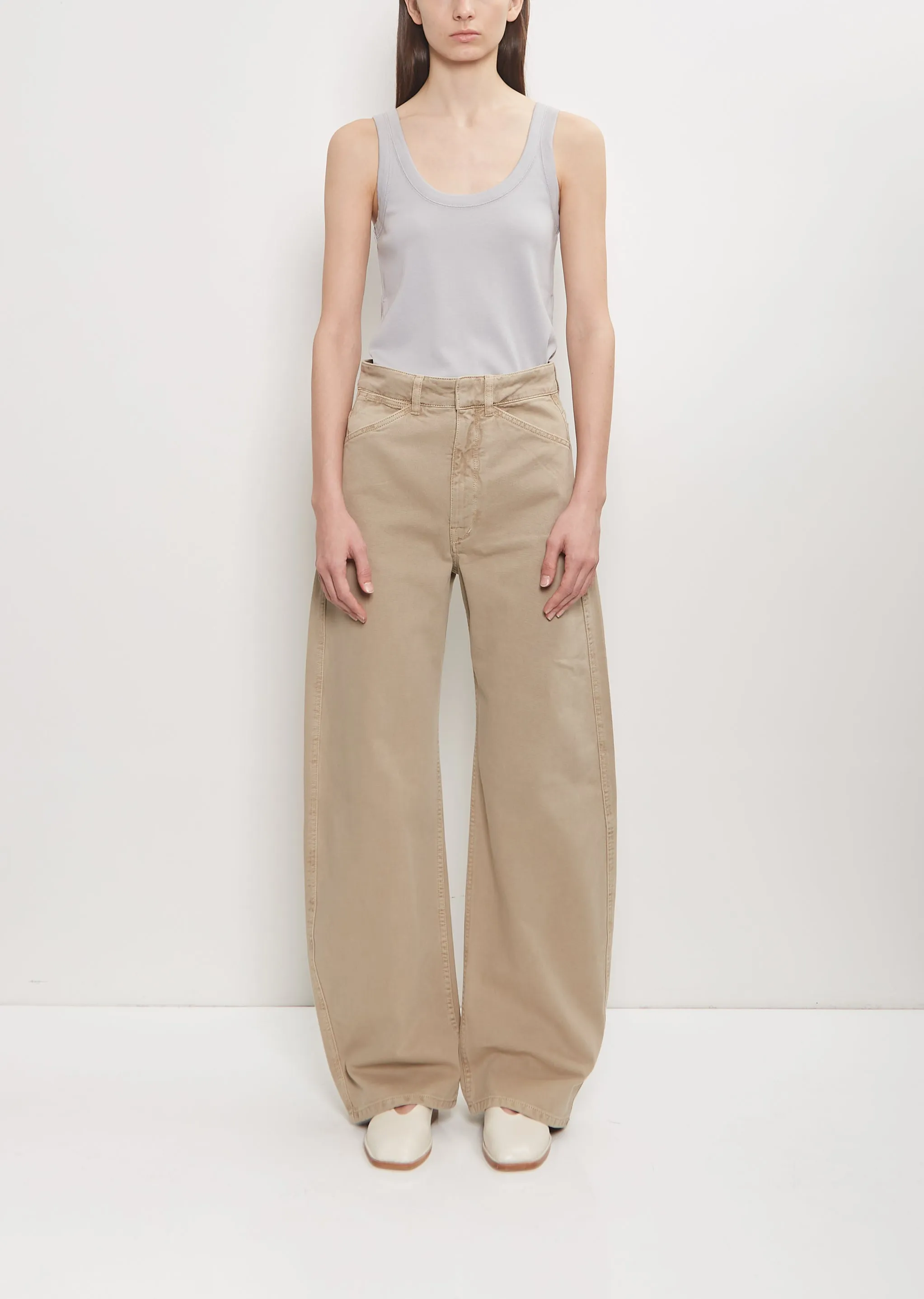 Denim High Waisted Curved Pants — Natural Beige sold by La Garconne product image thumbnail 2