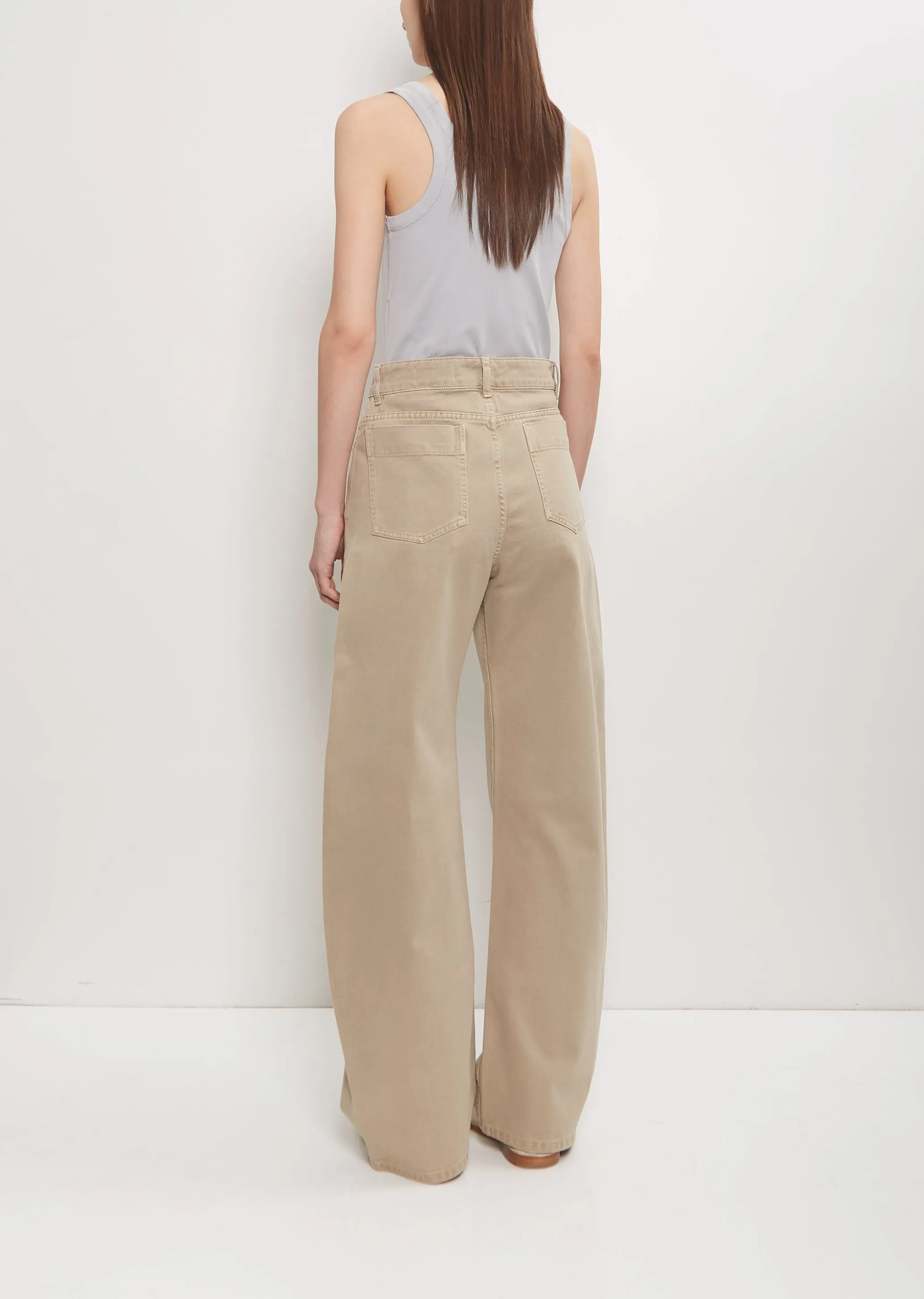 Denim High Waisted Curved Pants — Natural Beige sold by La Garconne product image thumbnail 4