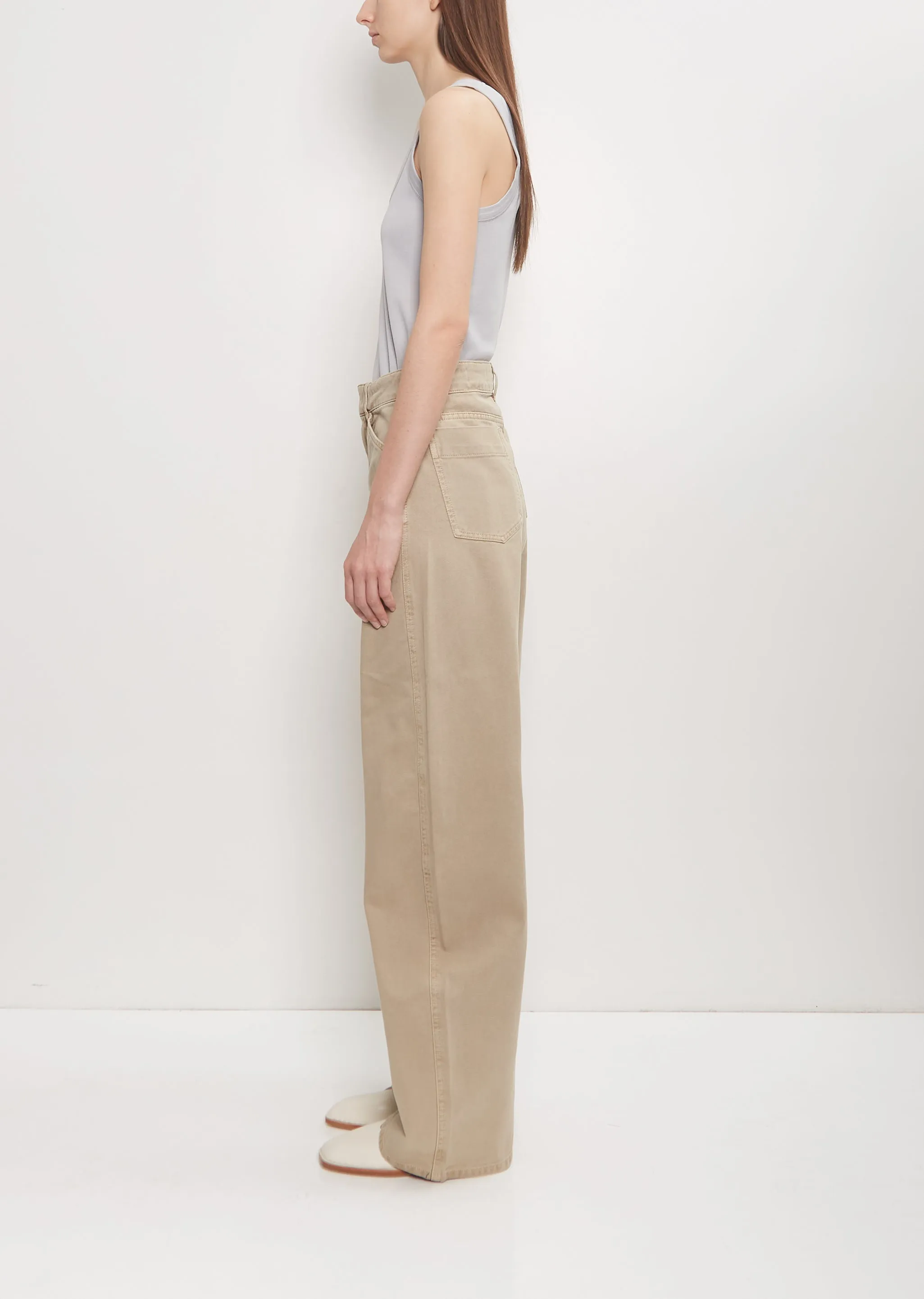 Denim High Waisted Curved Pants — Natural Beige sold by La Garconne product image thumbnail 3