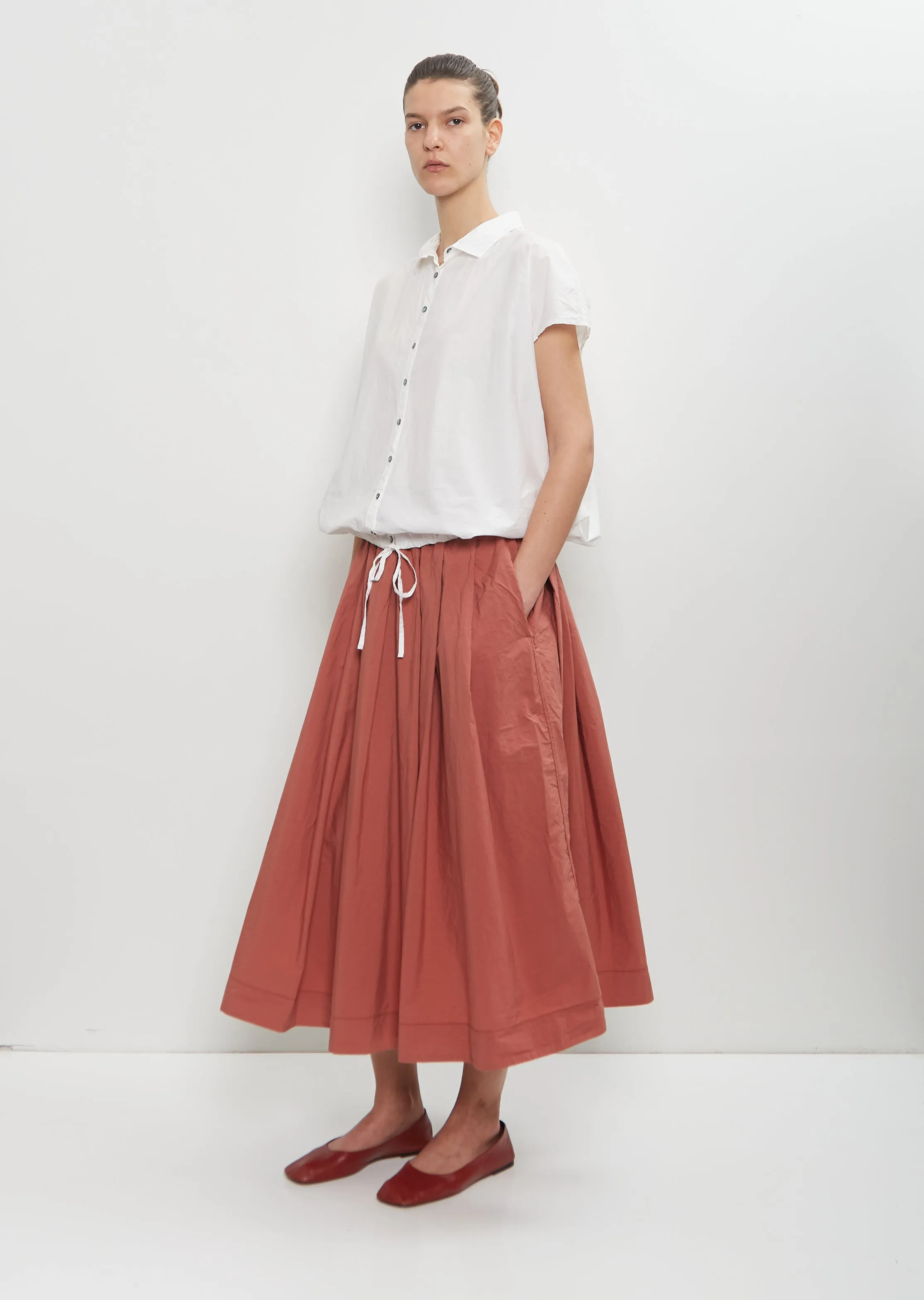 Tissue Cotton Pleated Long Skirt — Coral sold by La Garconne product image thumbnail 4