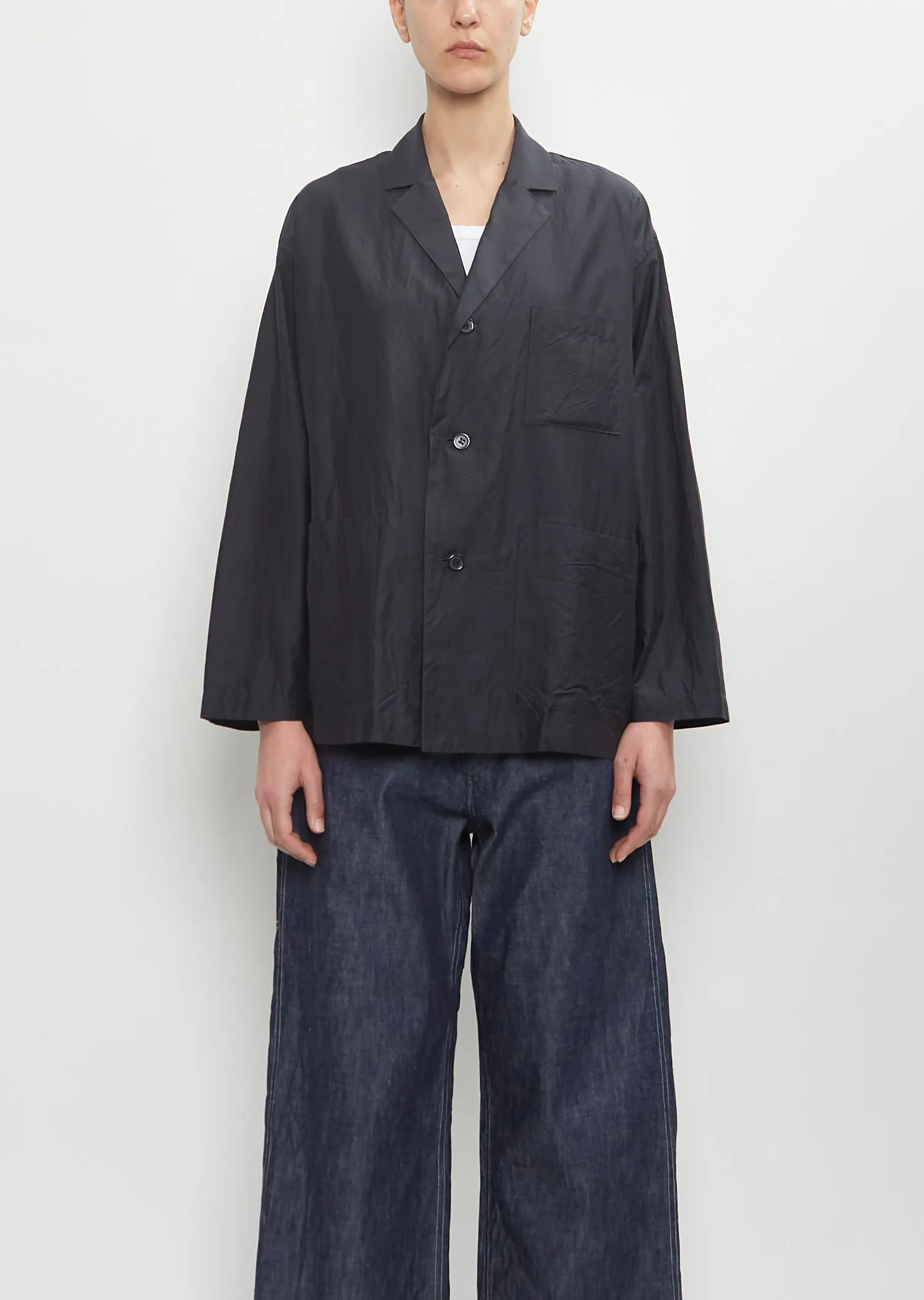 Cotton Silk Atelier Jacket — Black Navy sold by La Garconne
