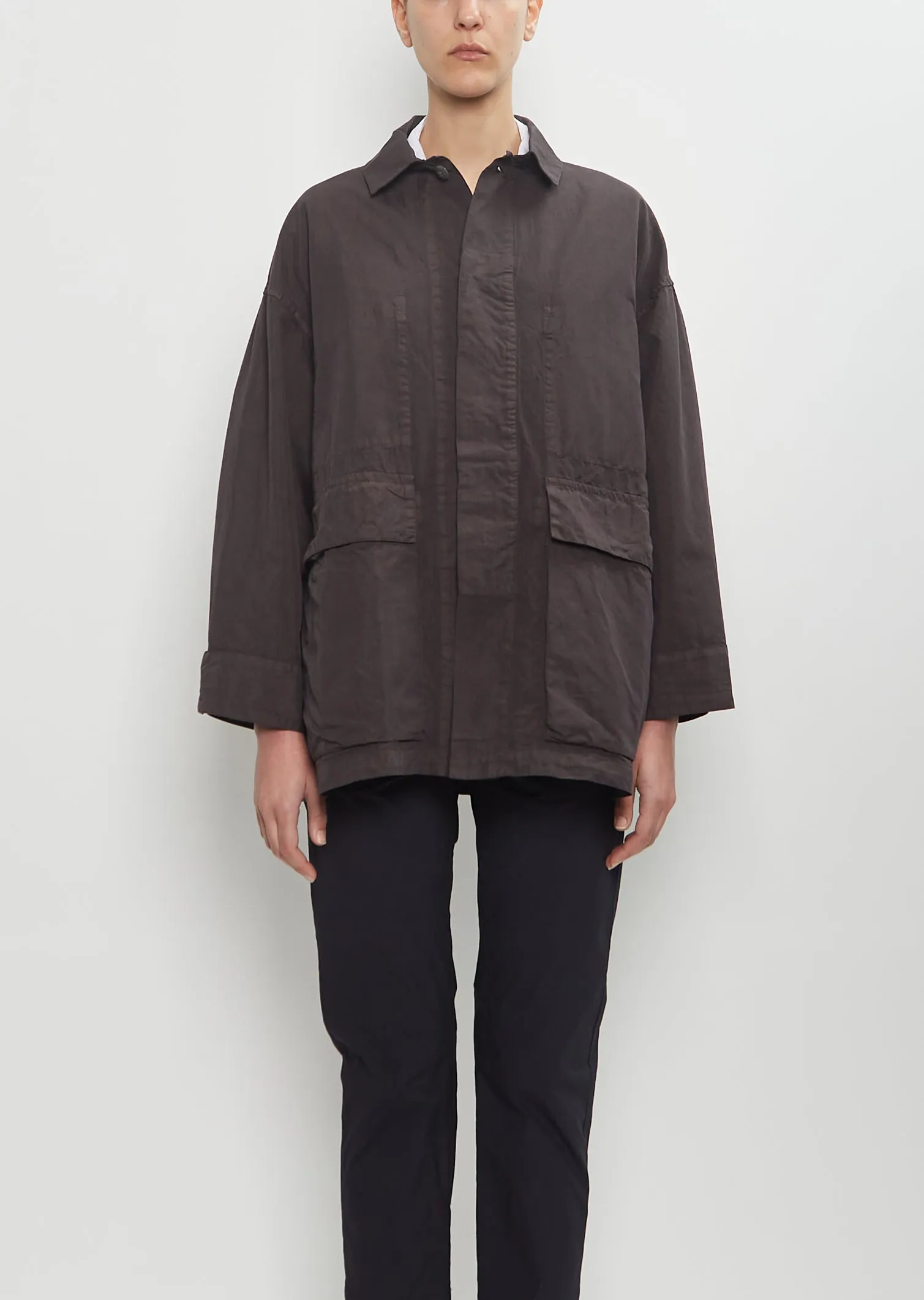 Cotton Blend Coverall Jacket — Charcoal Brown sold by La Garconne