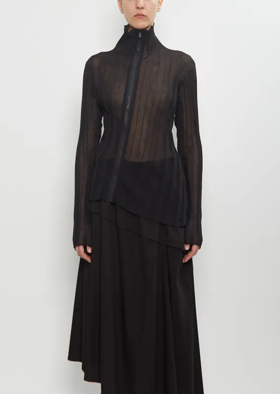 Sheer Knit Zip Cardigan sold by La Garconne