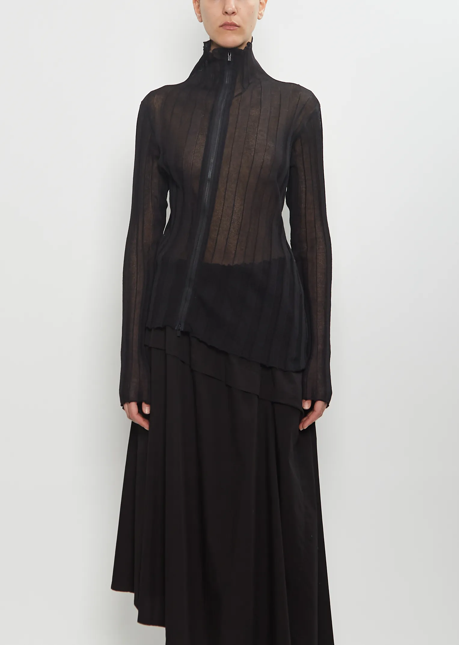 Sheer Knit Zip Cardigan sold by La Garconne