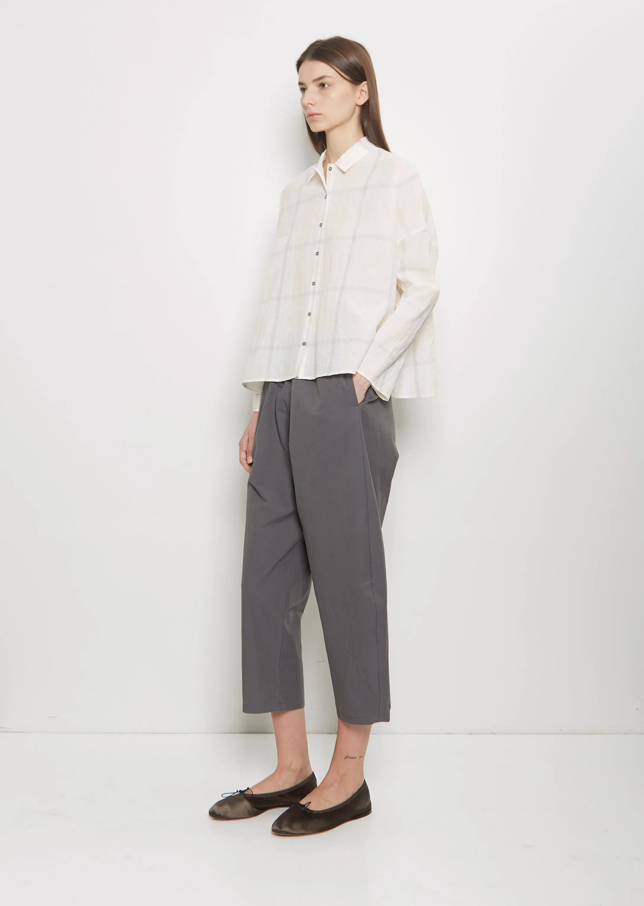 Cotton Gabardine Curved Pull On Pant — Cement sold by La Garconne product image thumbnail 4