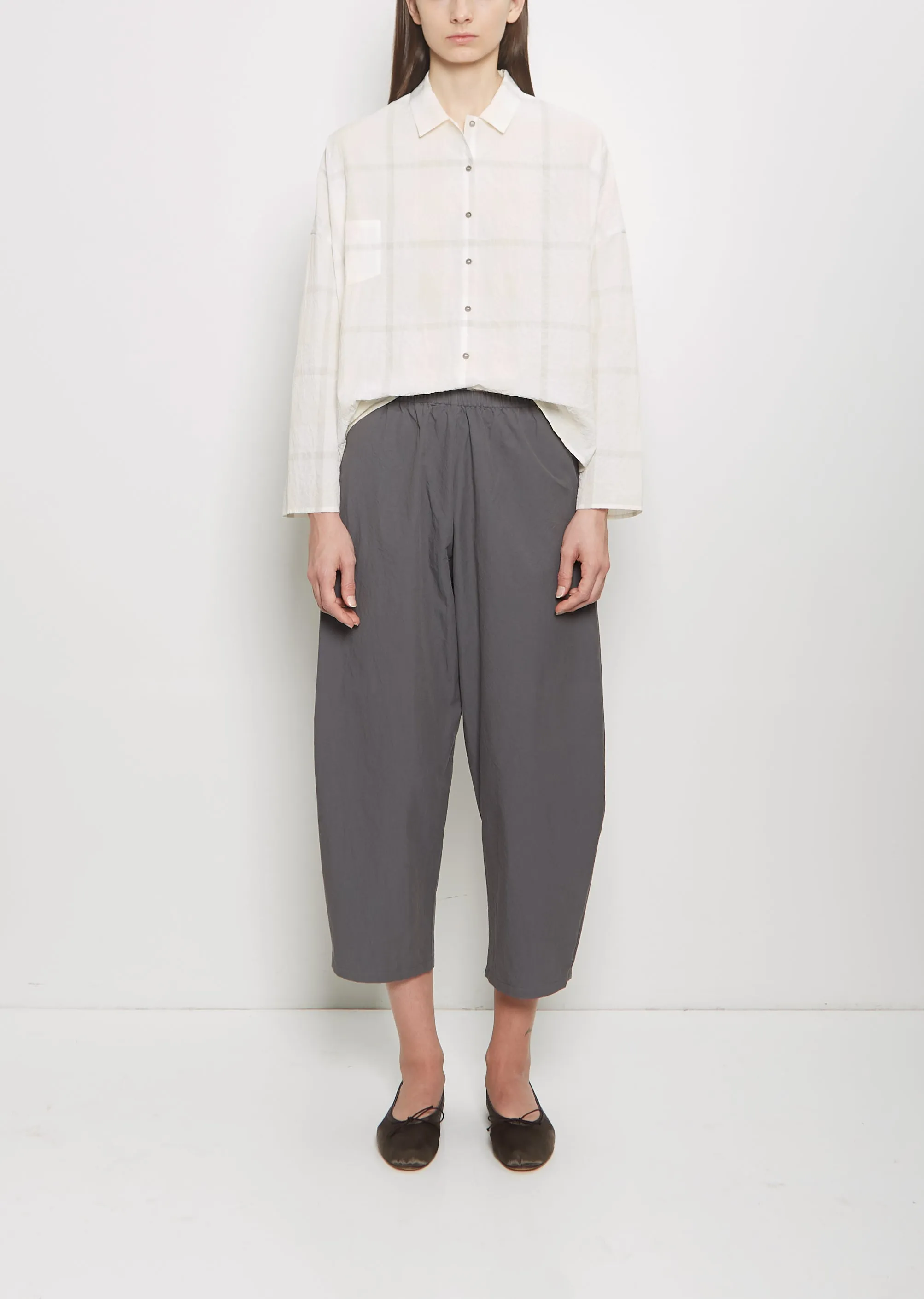 Cotton Gabardine Curved Pull On Pant — Cement sold by La Garconne