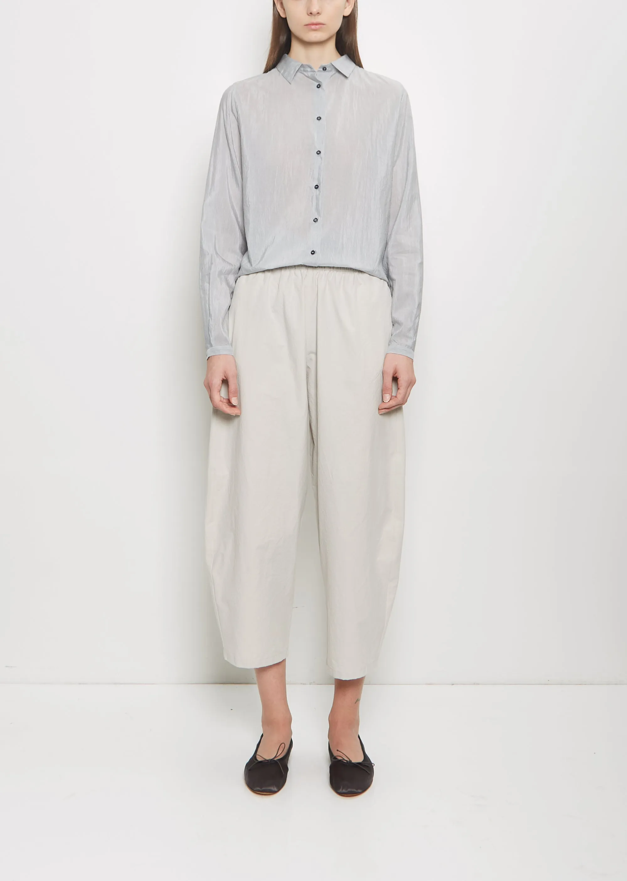 Cotton Gabardine Curved Pull On Pant — Chalk sold by La Garconne