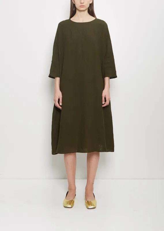Linen Loose Dress — Military Green sold by La Garconne