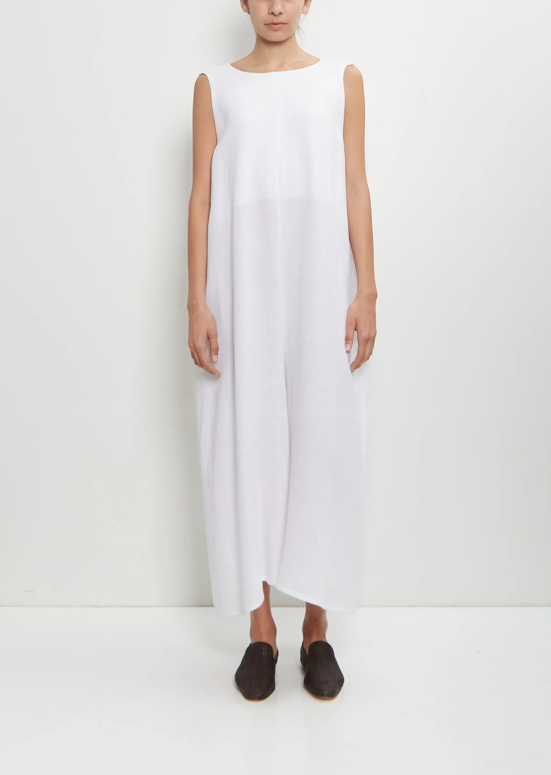 Linen Cropped Jumpsuit — White sold by La Garconne