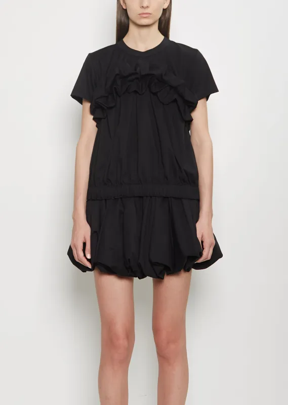 Cotton Ponte Ruffle T-Shirt — Black made by La Garconne