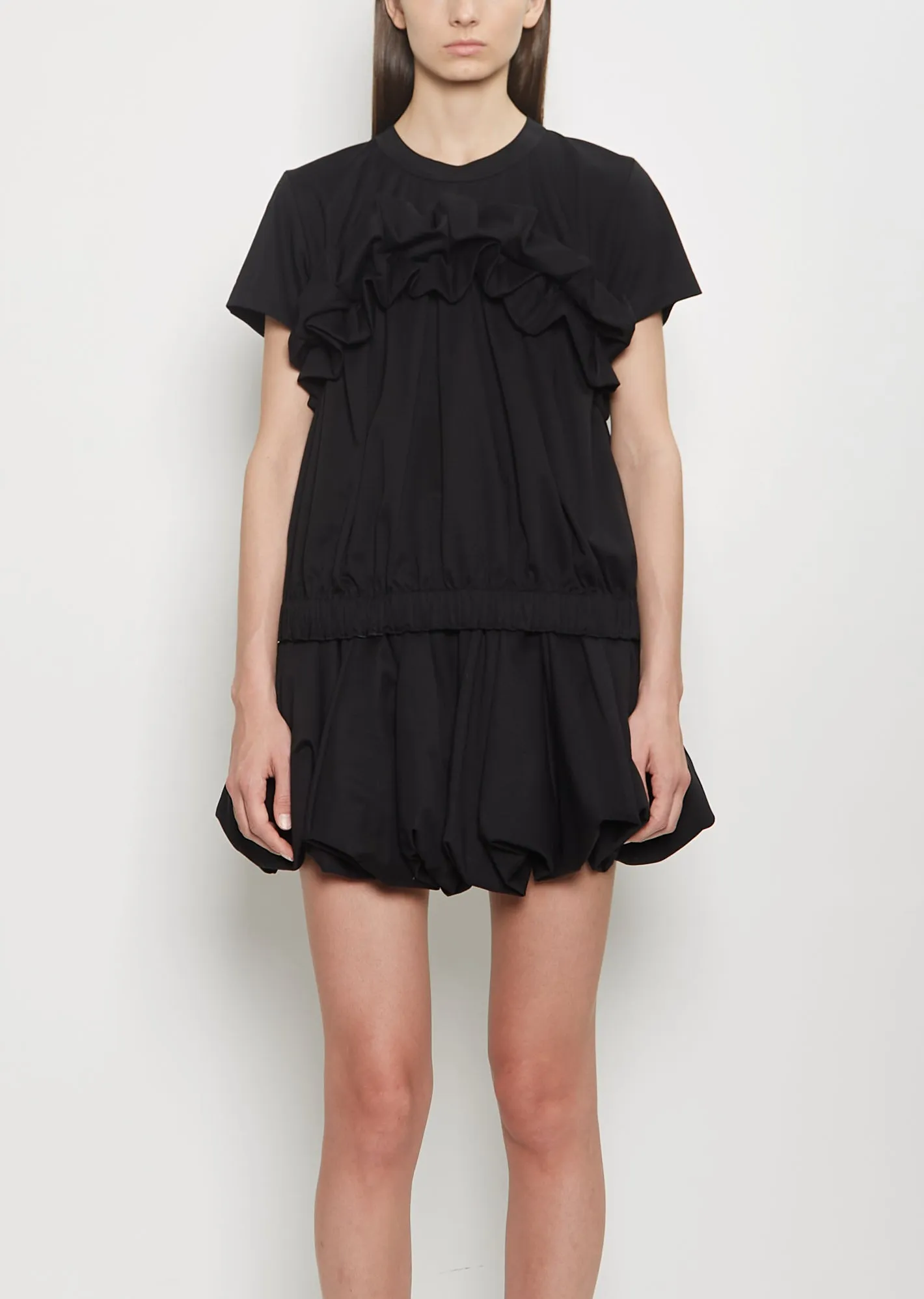 Cotton Ponte Ruffle T-Shirt — Black sold by La Garconne