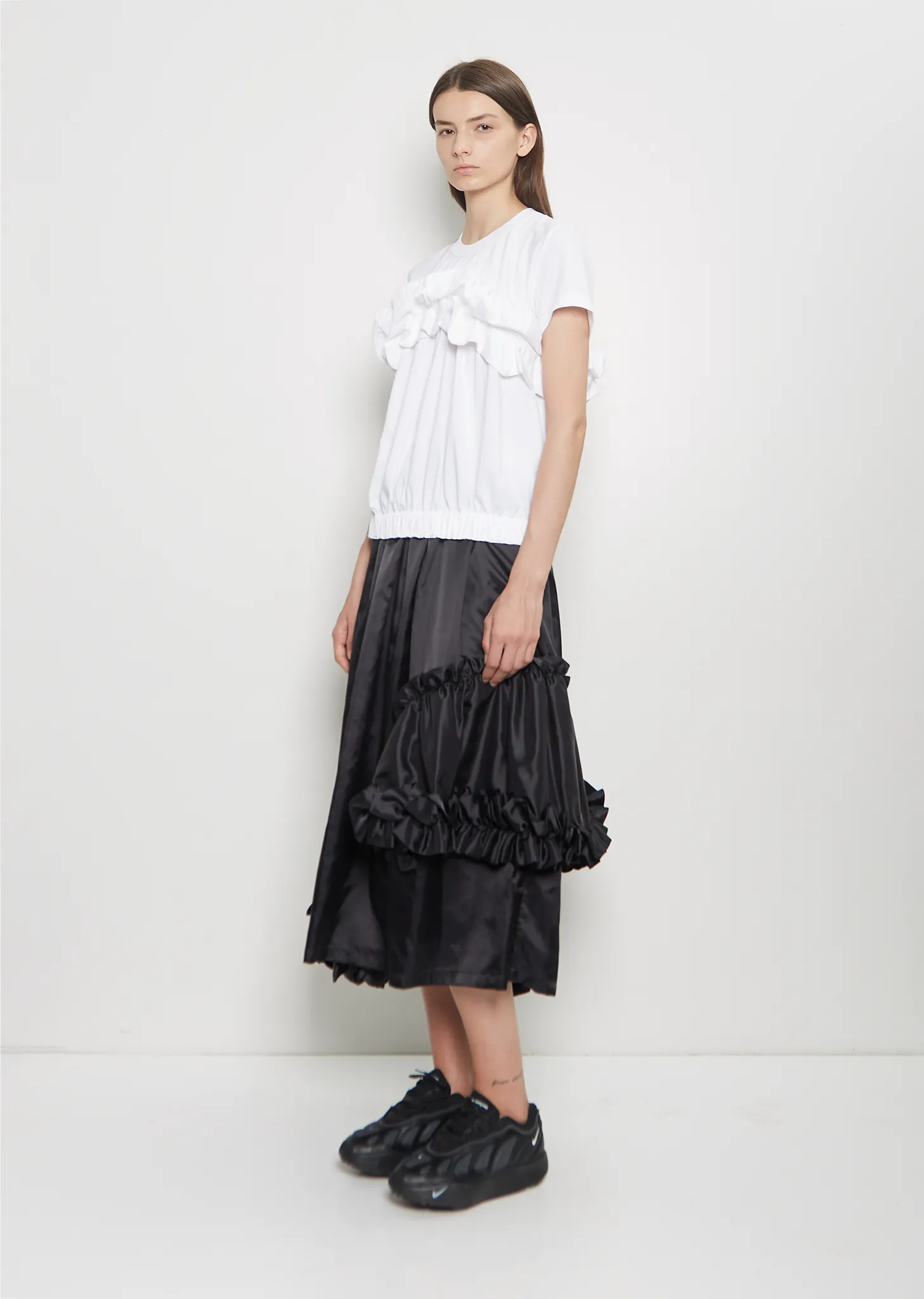 Cotton Ponte Ruffle T-Shirt — White sold by La Garconne product image thumbnail 4