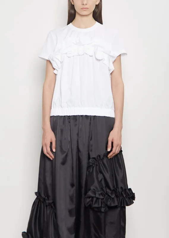 Cotton Ponte Ruffle T-Shirt — White made by La Garconne