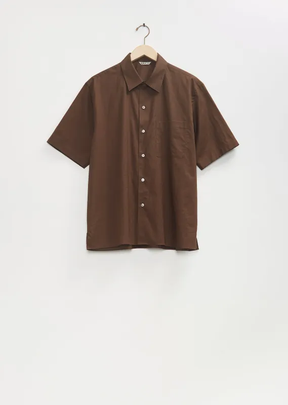 Washed Finx Typewriter Open Collar Shirt — Dark Brown sold by La Garconne