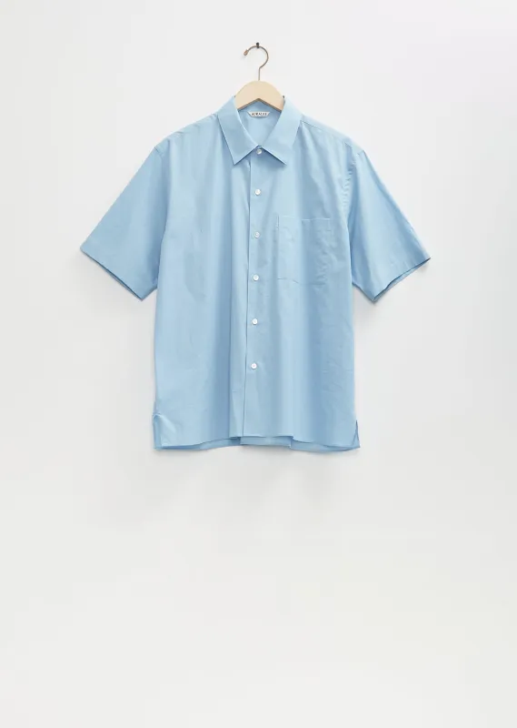 Washed Finx Typewriter Open Collar Shirt — Light Blue sold by La Garconne