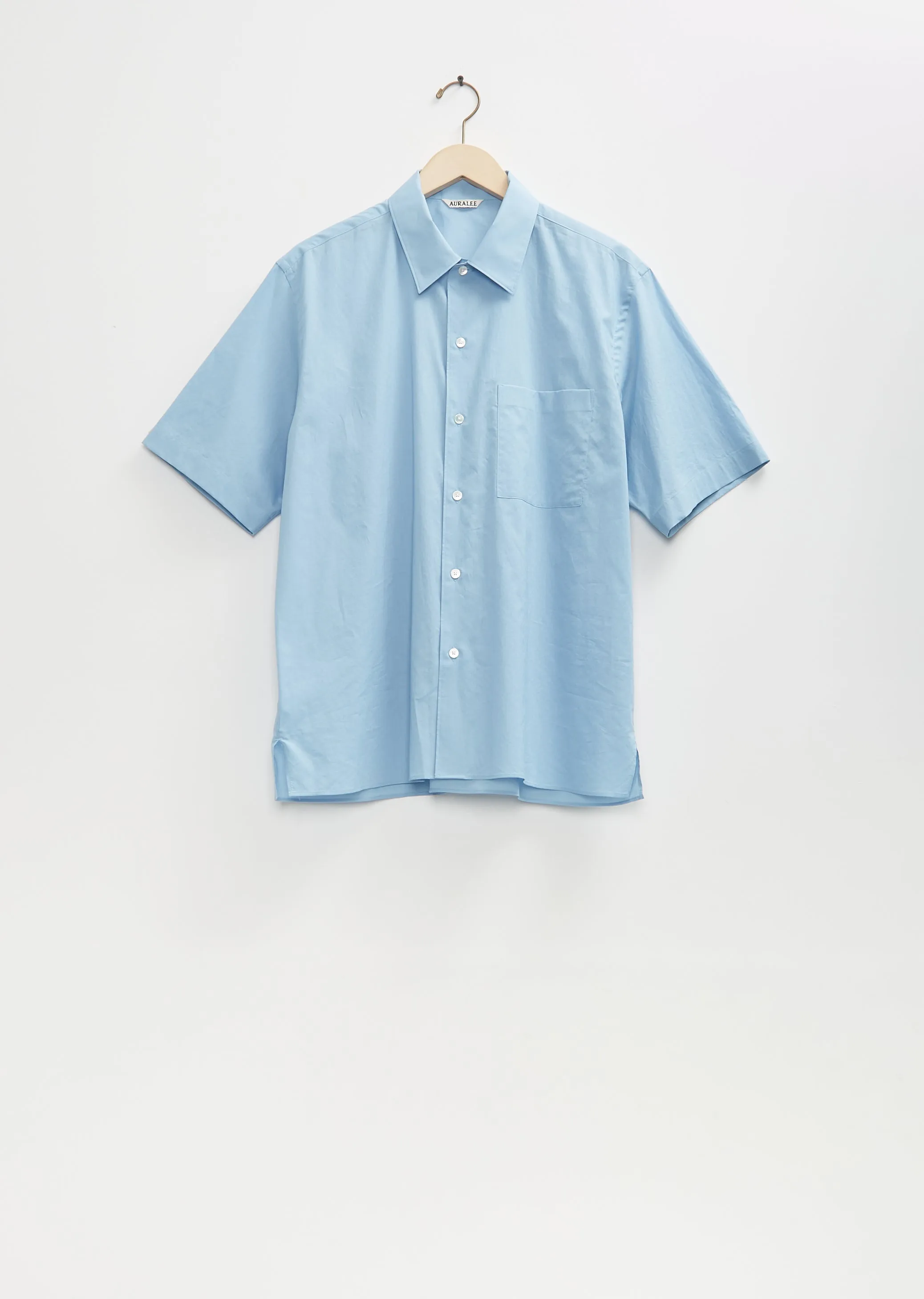 Washed Finx Typewriter Open Collar Shirt — Light Blue sold by La Garconne