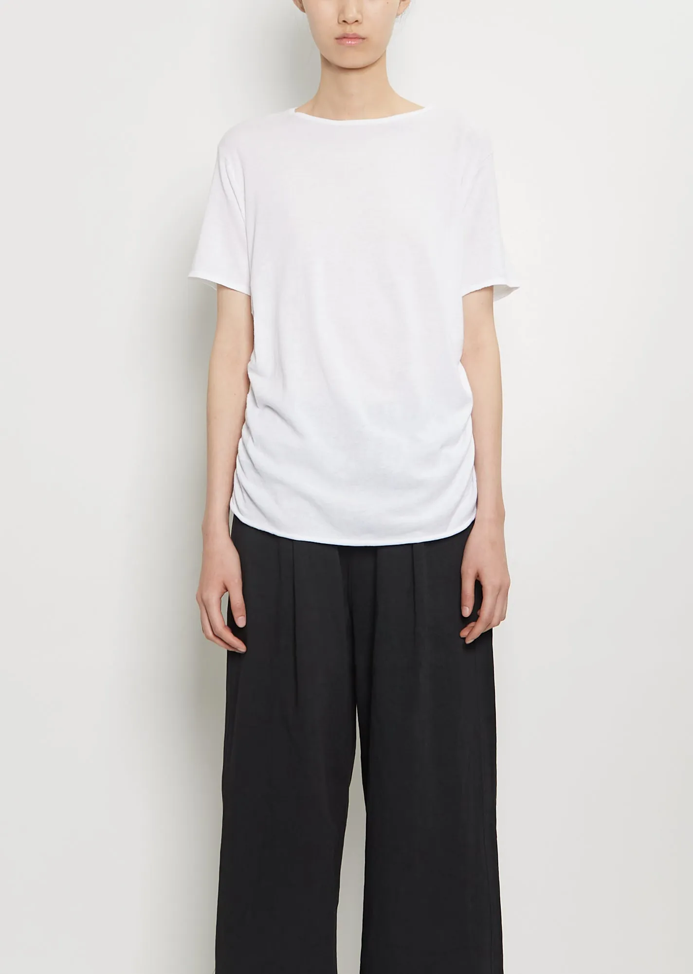 Pima Cotton Drape Tee — White sold by La Garconne
