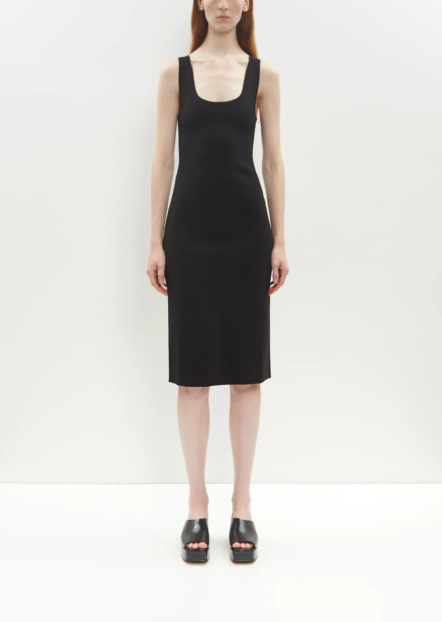 Compact Knit Short Tank Dress — Black sold by La Garconne
