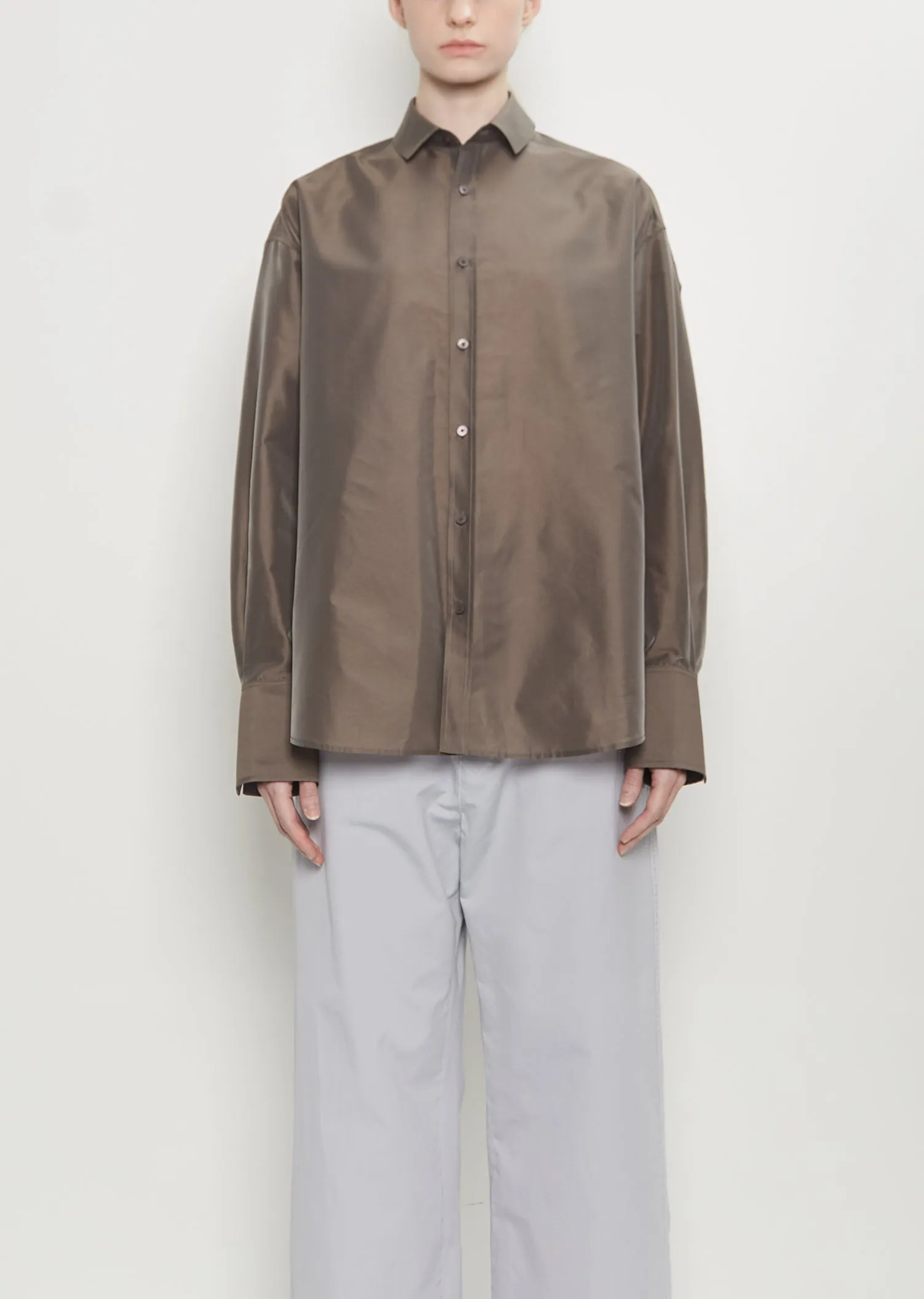 Silk Blend Taffeta Button Up Shirt sold by La Garconne
