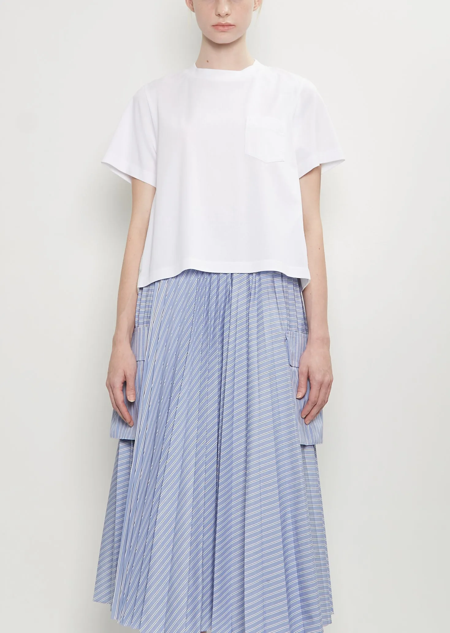 Nylon Twill x Cotton Jersey T-Shirt — White sold by La Garconne