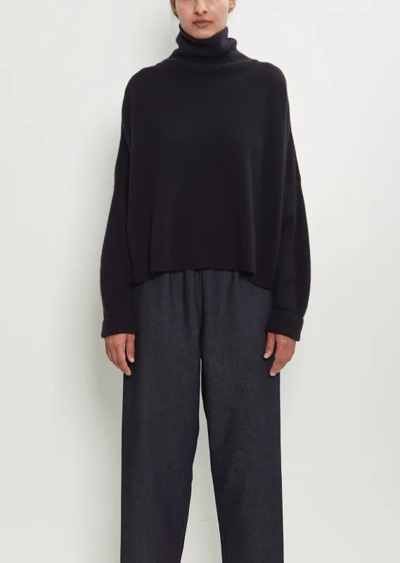 Cashmere Iconic T-Neck Sweater — Midnight sold by La Garconne