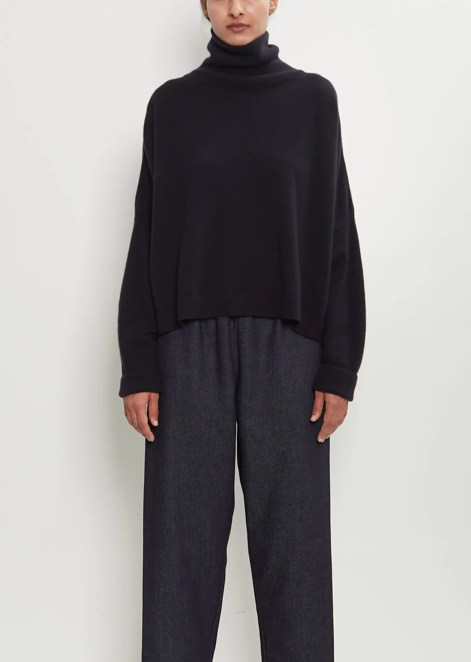 Cashmere Iconic T-Neck Sweater — Midnight sold by La Garconne