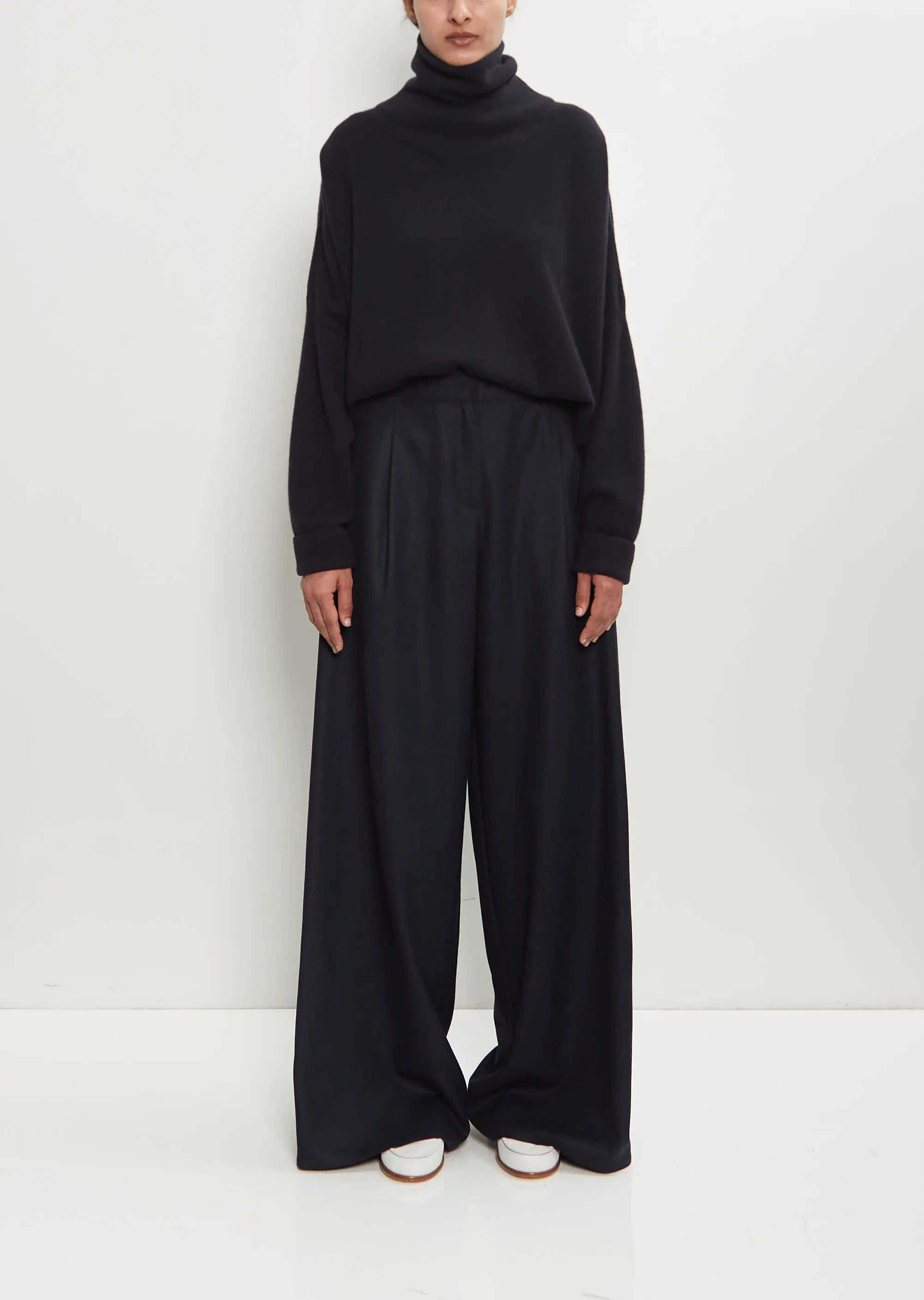 Wool Flannel Full Pants — Midnight sold by La Garconne