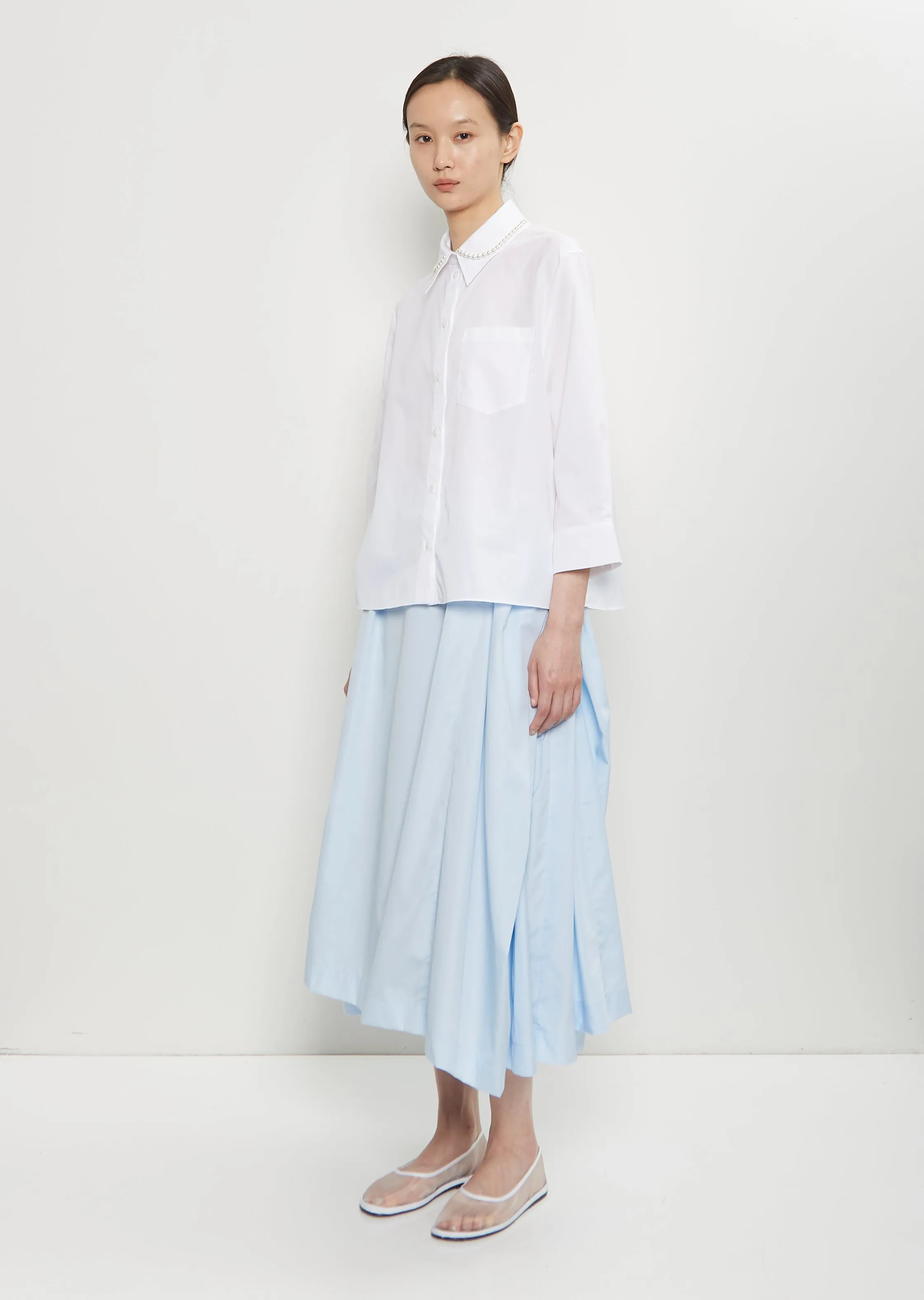 Cotton Embellished Cropped Shirt — White sold by La Garconne product image thumbnail 4