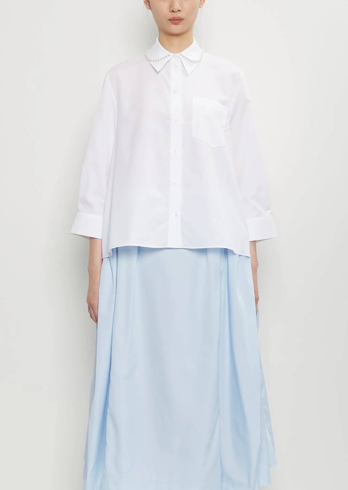 Cotton Embellished Cropped Shirt — White sold by La Garconne