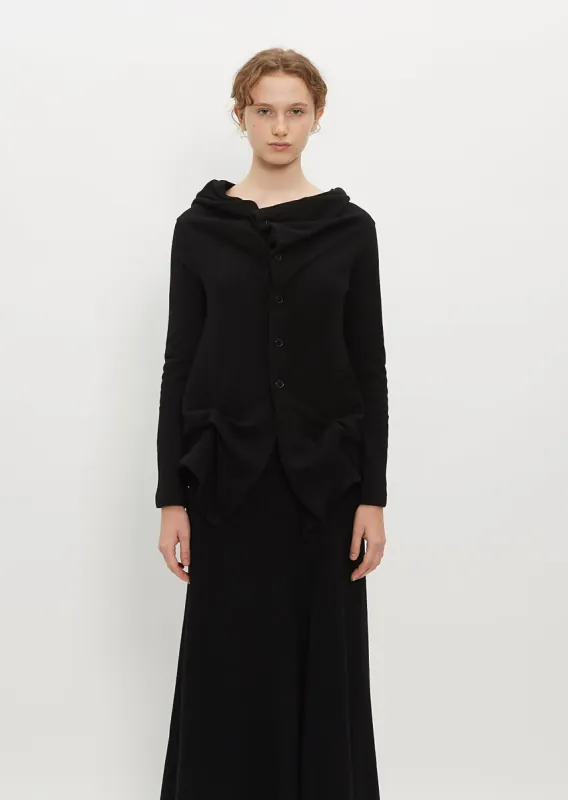 Ruffled Front Sleeve Cardigan — Black sold by La Garconne