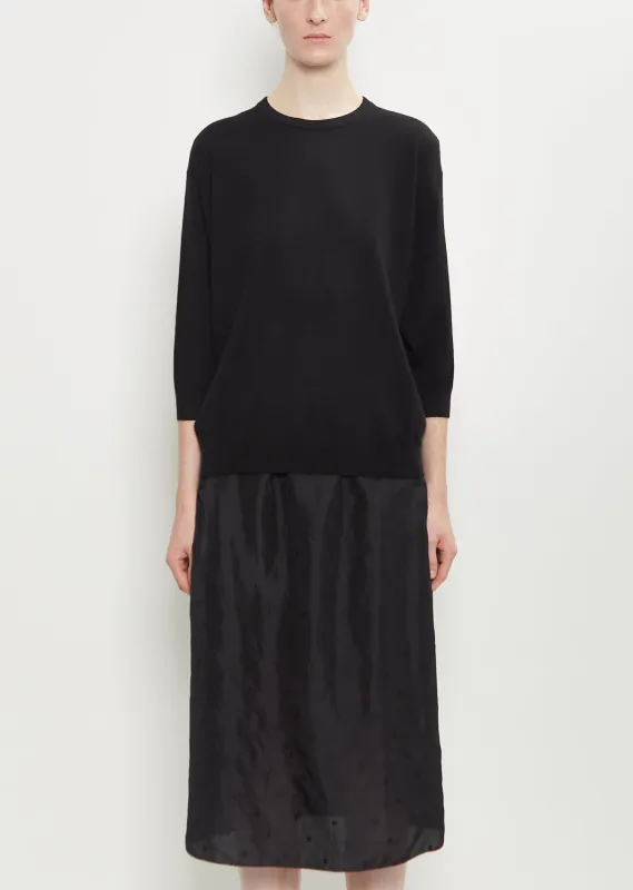 Cashmere Wool Elbow Crew — Black sold by La Garconne