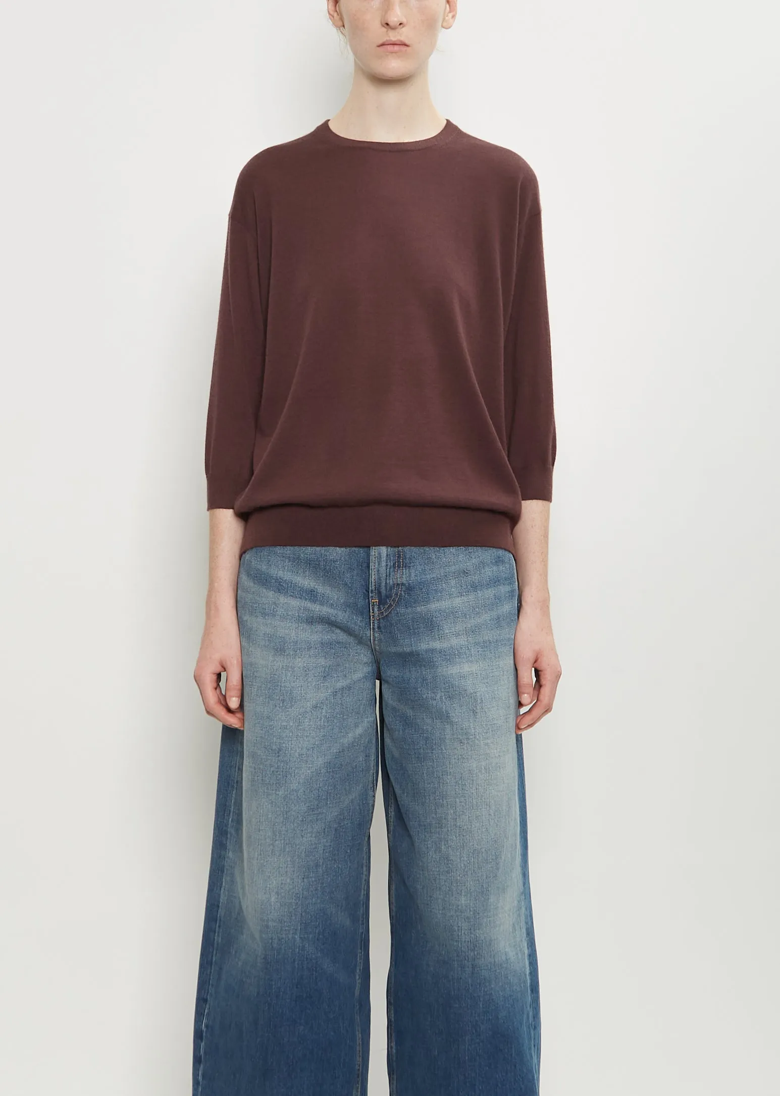 Cashmere Wool Elbow Crew — Espresso sold by La Garconne