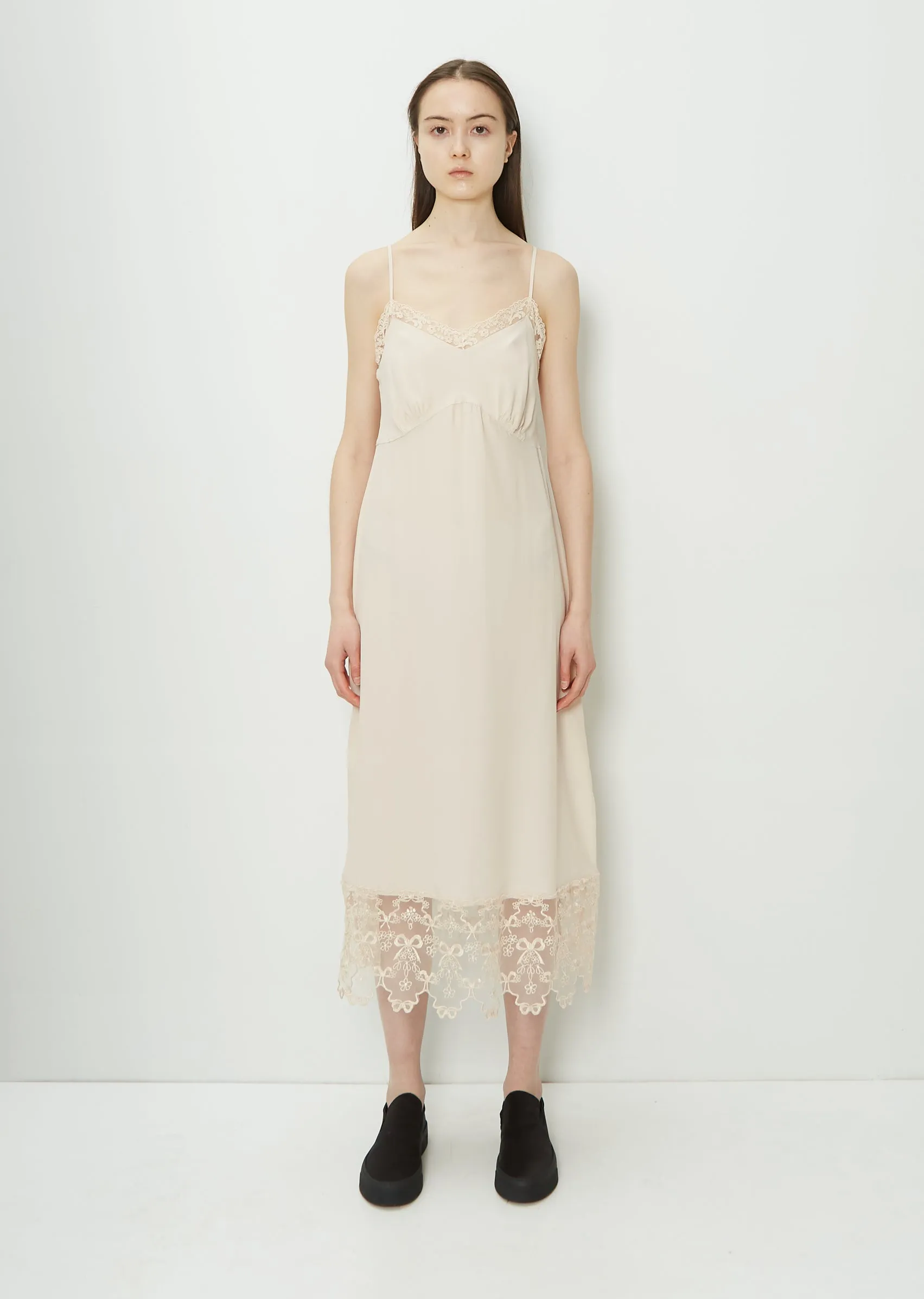 Lace Trim Slip Dress — Nude sold by La Garconne