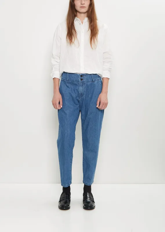 Natural Denim Tapered Pants — Faded Blue sold by La Garconne
