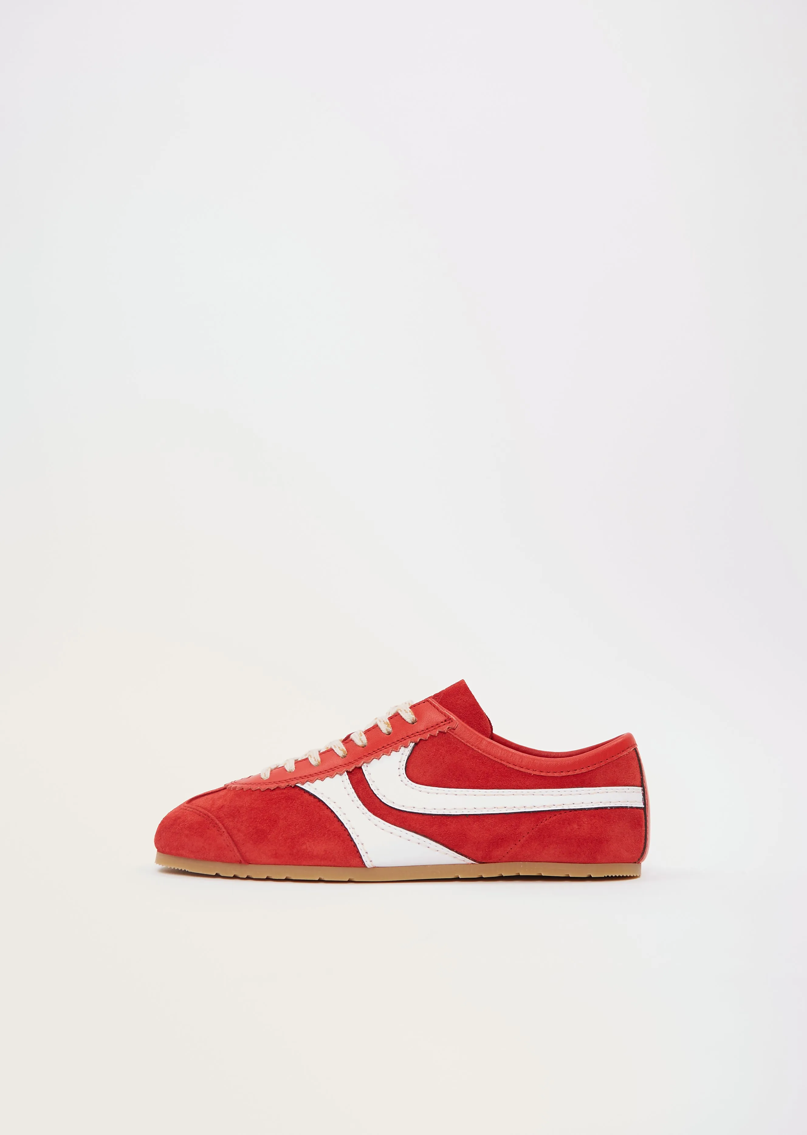 Suede Leather Trainer — Red sold by La Garconne