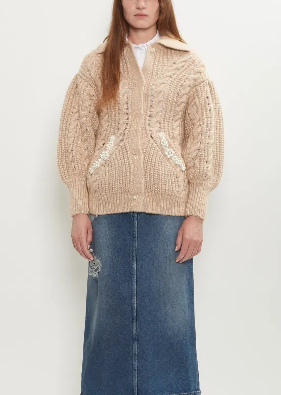 Embellished Sculpted Chunky Knit Cardigan sold by La Garconne