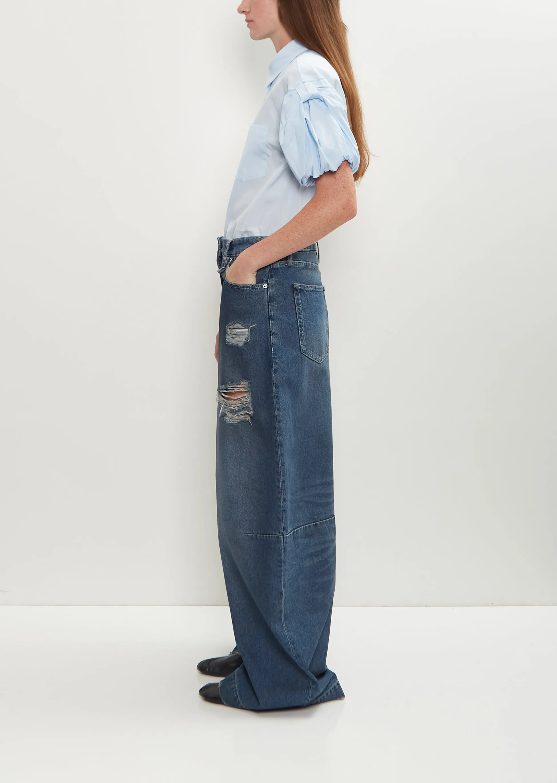 Distressed Wide Leg Puddle Jeans — Distressed Blue sold by La Garconne product image thumbnail 2