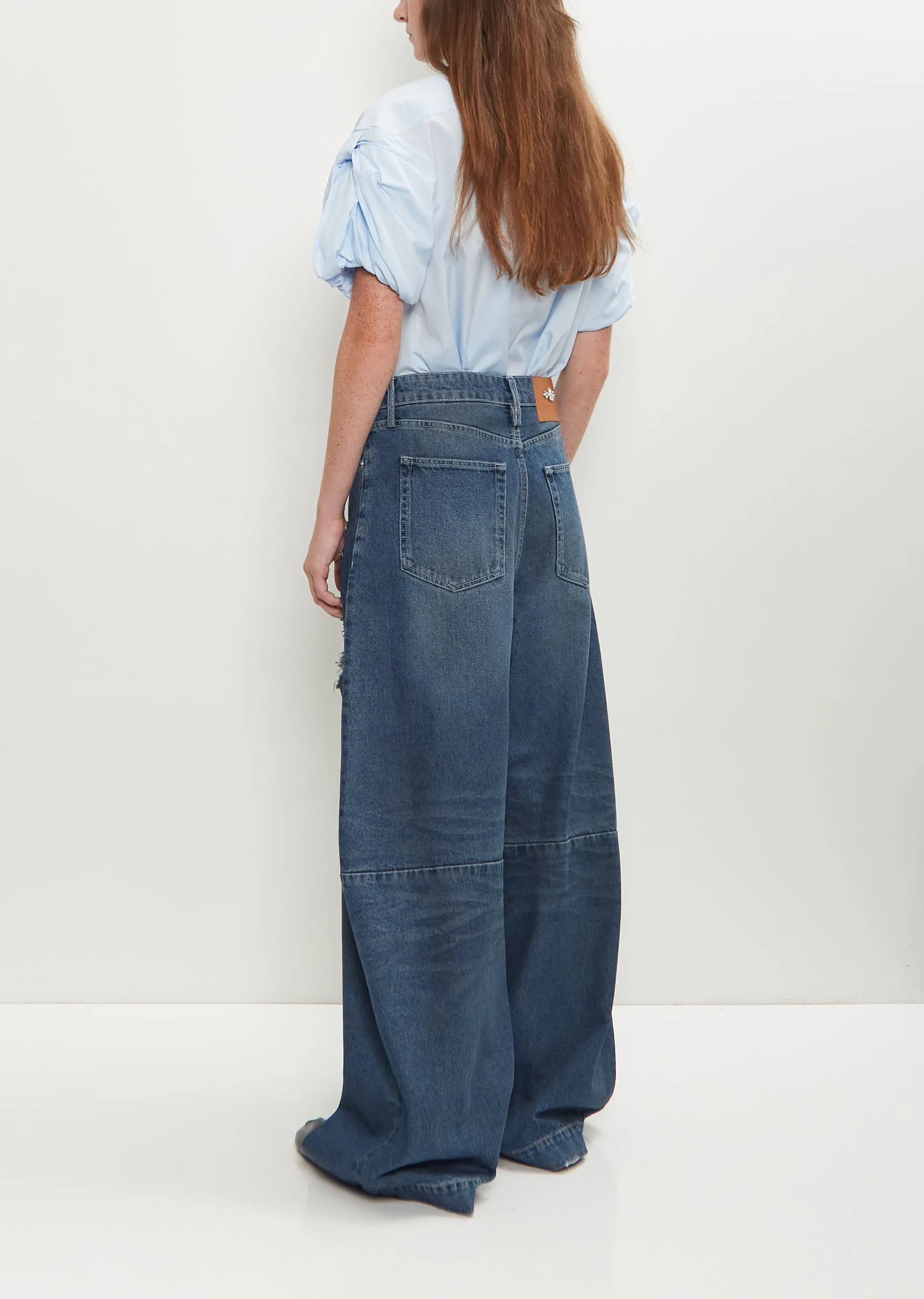 Distressed Wide Leg Puddle Jeans — Distressed Blue sold by La Garconne product image thumbnail 3