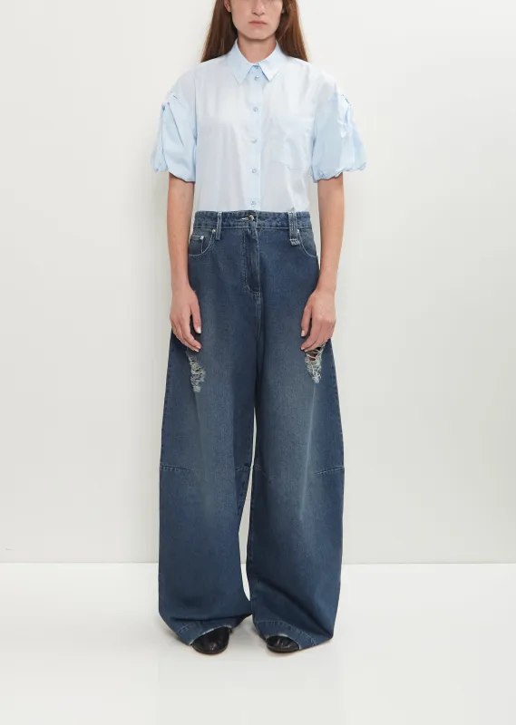 Distressed Wide Leg Puddle Jeans — Distressed Blue sold by La Garconne