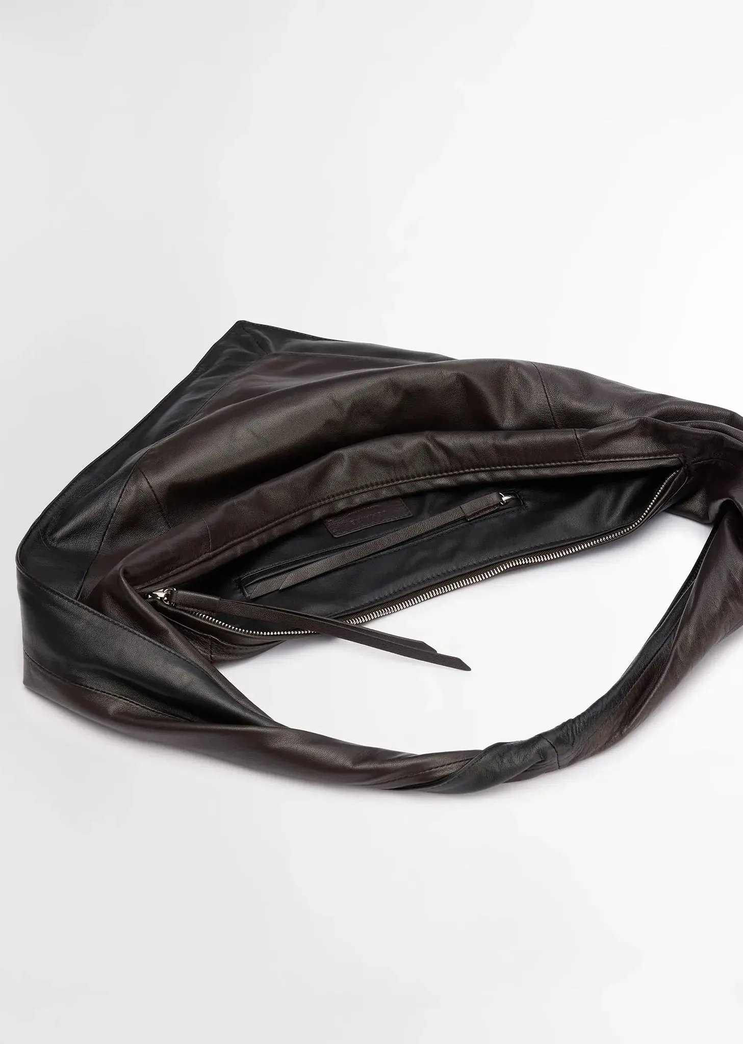 Scarf Leather Bag, Small — Black / Dark Chocolate sold by La Garconne product image thumbnail 2