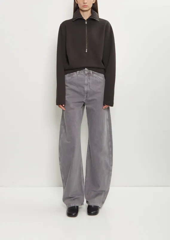 High Waisted Curved Denim Pants — Heather sold by La Garconne